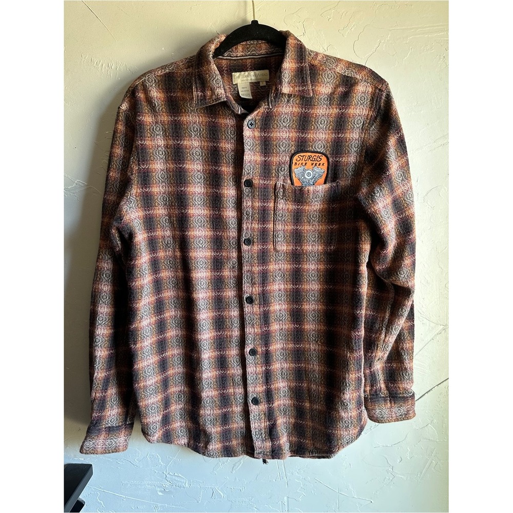 The Territory Ahead Sturgis Biker Western Plaid Shirt Mens S Brown Burgundy